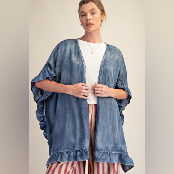 EASEL Star patchwork layer Denim Patch Kimono chambray soft denim look ruffle - Picture 6 of 6